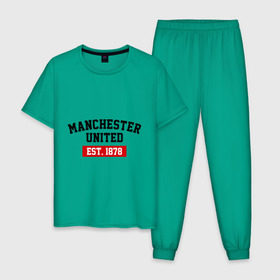 Мужская пижама хлопок с принтом FC Manchester United Est. 1878 в Новосибирске, 100% хлопок | брюки и футболка прямого кроя, без карманов, на брюках мягкая резинка на поясе и по низу штанин
 | fc manchester united | manchester united | манчестер юнайтед
