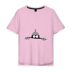 Мужская футболка хлопок Oversize с принтом Bender из-под футболки в Новосибирске, 100% хлопок | свободный крой, круглый ворот, “спинка” длиннее передней части | Тематика изображения на принте: bender | futurama | бендер | фатурама | футурама