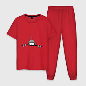 Мужская пижама хлопок с принтом Bender из-под футболки в Новосибирске, 100% хлопок | брюки и футболка прямого кроя, без карманов, на брюках мягкая резинка на поясе и по низу штанин
 | bender | futurama | бендер | фатурама | футурама