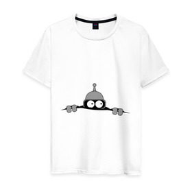 Мужская футболка хлопок с принтом Bender из-под футболки в Новосибирске, 100% хлопок | прямой крой, круглый вырез горловины, длина до линии бедер, слегка спущенное плечо. | bender | futurama | бендер | фатурама | футурама