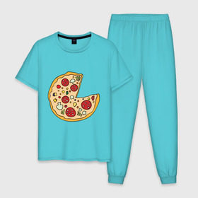 Мужская пижама хлопок с принтом Пицца парная в Новосибирске, 100% хлопок | брюки и футболка прямого кроя, без карманов, на брюках мягкая резинка на поясе и по низу штанин
 | Тематика изображения на принте: pizza | влюбленным | для влюбленных | для двоих | для пар | парные | пицца