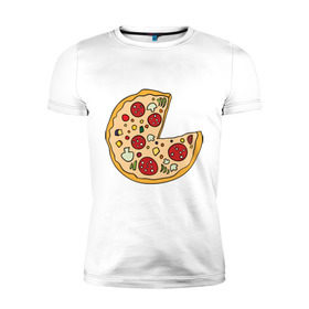 Мужская футболка премиум с принтом Пицца парная в Новосибирске, 92% хлопок, 8% лайкра | приталенный силуэт, круглый вырез ворота, длина до линии бедра, короткий рукав | Тематика изображения на принте: pizza | влюбленным | для влюбленных | для двоих | для пар | парные | пицца