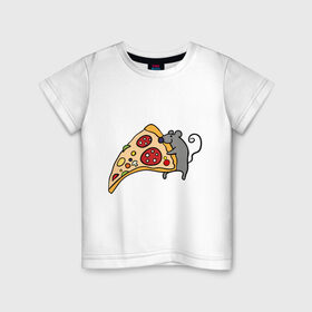 Детская футболка хлопок с принтом Кусочек пиццы парная в Новосибирске, 100% хлопок | круглый вырез горловины, полуприлегающий силуэт, длина до линии бедер | pizza | влюбленным | для влюбленных | для двоих | для пар | мышонок | пара | парные | пицца