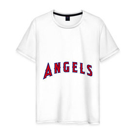 Мужская футболка хлопок с принтом Angels of Anaheim лого в Новосибирске, 100% хлопок | прямой крой, круглый вырез горловины, длина до линии бедер, слегка спущенное плечо. | Тематика изображения на принте: 