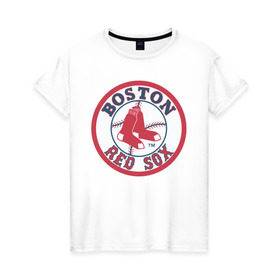 Женская футболка хлопок с принтом Boston Red Sox в Новосибирске, 100% хлопок | прямой крой, круглый вырез горловины, длина до линии бедер, слегка спущенное плечо | baseball | boston red sox | бейсбол | бостон | красные носки | ред сокс | спорт
