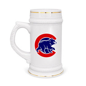 Кружка пивная с принтом Chicago Cubs logo в Новосибирске,  керамика (Материал выдерживает высокую температуру, стоит избегать резкого перепада температур) |  объем 630 мл | baseball | chicago cubs bear | бейсбол | спорт | чикаго