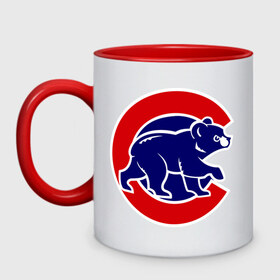 Кружка двухцветная с принтом Chicago Cubs logo в Новосибирске, керамика | объем — 330 мл, диаметр — 80 мм. Цветная ручка и кайма сверху, в некоторых цветах — вся внутренняя часть | baseball | chicago cubs bear | бейсбол | спорт | чикаго