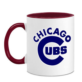 Кружка двухцветная с принтом Chicago Cubs logotype в Новосибирске, керамика | объем — 330 мл, диаметр — 80 мм. Цветная ручка и кайма сверху, в некоторых цветах — вся внутренняя часть | baseball | chicago cubs bear | бейсбол | спорт | чикаго