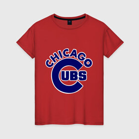 Женская футболка хлопок с принтом Chicago Cubs logotype в Новосибирске, 100% хлопок | прямой крой, круглый вырез горловины, длина до линии бедер, слегка спущенное плечо | baseball | chicago cubs bear | бейсбол | спорт | чикаго