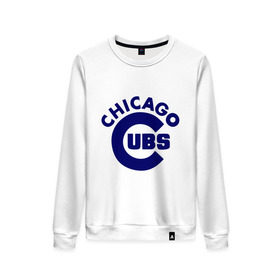 Женский свитшот хлопок с принтом Chicago Cubs logotype в Новосибирске, 100% хлопок | прямой крой, круглый вырез, на манжетах и по низу широкая трикотажная резинка  | baseball | chicago cubs bear | бейсбол | спорт | чикаго
