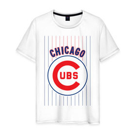 Мужская футболка хлопок с принтом Chicago Cubs лого в Новосибирске, 100% хлопок | прямой крой, круглый вырез горловины, длина до линии бедер, слегка спущенное плечо. | baseball | chicago cubs bear | бейсбол | спорт | чикаго