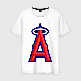 Мужская футболка хлопок с принтом Los Angeles Angels of Anaheim logo в Новосибирске, 100% хлопок | прямой крой, круглый вырез горловины, длина до линии бедер, слегка спущенное плечо. | baseball | los angeles angels of anaheim | бейсбол | спорт