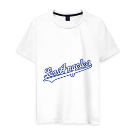 Мужская футболка хлопок с принтом Los Angeles Dodgers в Новосибирске, 100% хлопок | прямой крой, круглый вырез горловины, длина до линии бедер, слегка спущенное плечо. | Тематика изображения на принте: baseball | los angeles dodgers | бейсбол | лос анджелес доджерс | спорт