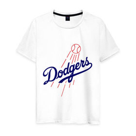 Мужская футболка хлопок с принтом Los Angeles Dodgers logotype в Новосибирске, 100% хлопок | прямой крой, круглый вырез горловины, длина до линии бедер, слегка спущенное плечо. | baseball | los angeles dodgers | бейсбол | лос анджелес доджерс | спорт