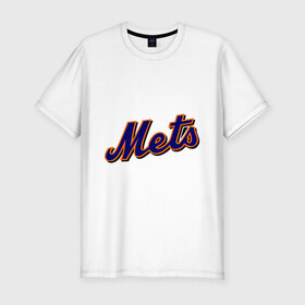 Мужская футболка премиум с принтом Mets в Новосибирске, 92% хлопок, 8% лайкра | приталенный силуэт, круглый вырез ворота, длина до линии бедра, короткий рукав | baseball | mets | new york mets | бейсбол | нью йорк метс | спорт