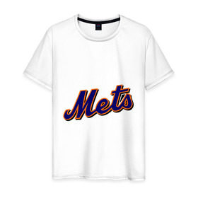 Мужская футболка хлопок с принтом Mets в Новосибирске, 100% хлопок | прямой крой, круглый вырез горловины, длина до линии бедер, слегка спущенное плечо. | baseball | mets | new york mets | бейсбол | нью йорк метс | спорт