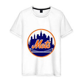 Мужская футболка хлопок с принтом New York Mets в Новосибирске, 100% хлопок | прямой крой, круглый вырез горловины, длина до линии бедер, слегка спущенное плечо. | baseball | mets | new york mets | бейсбол | нью йорк метс | спорт