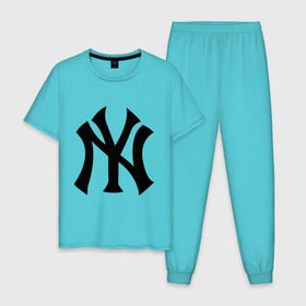 Мужская пижама хлопок с принтом New York Yankees в Новосибирске, 100% хлопок | брюки и футболка прямого кроя, без карманов, на брюках мягкая резинка на поясе и по низу штанин
 | baseball | new york yankees | бейсбол | нью йорк янкиз | спорт | янки