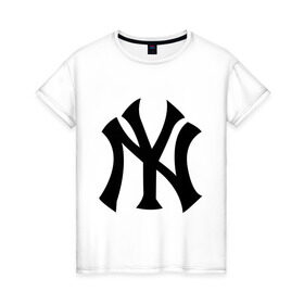 Женская футболка хлопок с принтом New York Yankees в Новосибирске, 100% хлопок | прямой крой, круглый вырез горловины, длина до линии бедер, слегка спущенное плечо | Тематика изображения на принте: baseball | new york yankees | бейсбол | нью йорк янкиз | спорт | янки