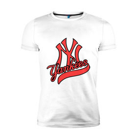 Мужская футболка премиум с принтом New York Yankees logo в Новосибирске, 92% хлопок, 8% лайкра | приталенный силуэт, круглый вырез ворота, длина до линии бедра, короткий рукав | baseball | new york yankees | бейсбол | нью йорк янкиз | спорт | янки