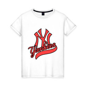 Женская футболка хлопок с принтом New York Yankees logo в Новосибирске, 100% хлопок | прямой крой, круглый вырез горловины, длина до линии бедер, слегка спущенное плечо | baseball | new york yankees | бейсбол | нью йорк янкиз | спорт | янки