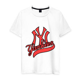 Мужская футболка хлопок с принтом New York Yankees logo в Новосибирске, 100% хлопок | прямой крой, круглый вырез горловины, длина до линии бедер, слегка спущенное плечо. | Тематика изображения на принте: baseball | new york yankees | бейсбол | нью йорк янкиз | спорт | янки