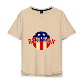 Мужская футболка хлопок Oversize с принтом Red Sox в Новосибирске, 100% хлопок | свободный крой, круглый ворот, “спинка” длиннее передней части | Тематика изображения на принте: baseball | boston red sox | бейсбол | бостон | красные носки | ред сокс | спорт