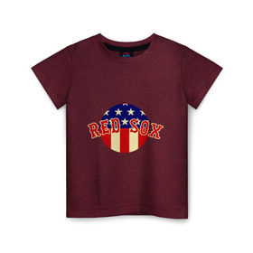 Детская футболка хлопок с принтом Red Sox в Новосибирске, 100% хлопок | круглый вырез горловины, полуприлегающий силуэт, длина до линии бедер | baseball | boston red sox | бейсбол | бостон | красные носки | ред сокс | спорт
