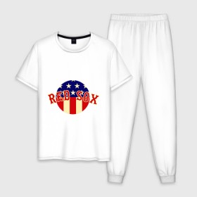 Мужская пижама хлопок с принтом Red Sox в Новосибирске, 100% хлопок | брюки и футболка прямого кроя, без карманов, на брюках мягкая резинка на поясе и по низу штанин
 | Тематика изображения на принте: baseball | boston red sox | бейсбол | бостон | красные носки | ред сокс | спорт