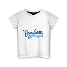 Детская футболка хлопок с принтом Yankees в Новосибирске, 100% хлопок | круглый вырез горловины, полуприлегающий силуэт, длина до линии бедер | baseball | major league basebal | mlb | ny | staten island | yankees | америка | бейсбол | бита | главная лига бейсбола | нью йорк янкиз | статен айленд | сша | янки