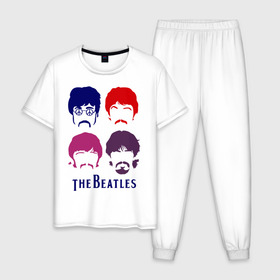 Мужская пижама хлопок с принтом The Beatles faces в Новосибирске, 100% хлопок | брюки и футболка прямого кроя, без карманов, на брюках мягкая резинка на поясе и по низу штанин
 | beatles | the beatles | the beatles faces | бителс