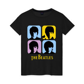 Женская футболка хлопок с принтом The Beatles pop art в Новосибирске, 100% хлопок | прямой крой, круглый вырез горловины, длина до линии бедер, слегка спущенное плечо | beatles | the beatles | the beatles pop art | бителс