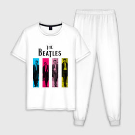 Мужская пижама хлопок с принтом Walking Beatles в Новосибирске, 100% хлопок | брюки и футболка прямого кроя, без карманов, на брюках мягкая резинка на поясе и по низу штанин
 | beatles | the beatles | walking beatles | бителс