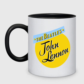 Кружка двухцветная с принтом John Lennon The Beatles в Новосибирске, керамика | объем — 330 мл, диаметр — 80 мм. Цветная ручка и кайма сверху, в некоторых цветах — вся внутренняя часть | Тематика изображения на принте: beatles | john lennon | the beatles | бителс | джон ленон
