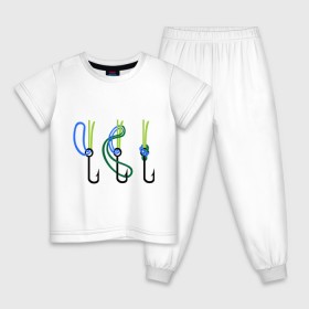 Детская пижама хлопок с принтом Рыболовный узел в Новосибирске, 100% хлопок |  брюки и футболка прямого кроя, без карманов, на брюках мягкая резинка на поясе и по низу штанин
 | крючок | ноживка | рыбаку | рыбалка | рыболов | удочка