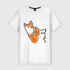 Мужская футболка премиум с принтом Рокерский котейка в Новосибирске, 92% хлопок, 8% лайкра | приталенный силуэт, круглый вырез ворота, длина до линии бедра, короткий рукав | котейка | рокерский котейка