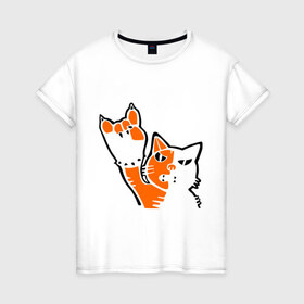 Женская футболка хлопок с принтом Рокерский котейка в Новосибирске, 100% хлопок | прямой крой, круглый вырез горловины, длина до линии бедер, слегка спущенное плечо | котейка | рокерский котейка