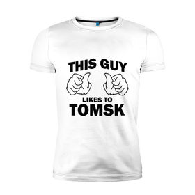 Мужская футболка премиум с принтом Этот парень любит Томск в Новосибирске, 92% хлопок, 8% лайкра | приталенный силуэт, круглый вырез ворота, длина до линии бедра, короткий рукав | this guy love | города | регионы россии | томск | этот парень любит