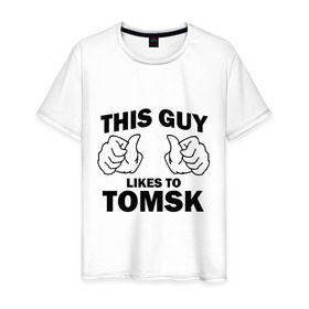 Мужская футболка хлопок с принтом Этот парень любит Томск в Новосибирске, 100% хлопок | прямой крой, круглый вырез горловины, длина до линии бедер, слегка спущенное плечо. | this guy love | города | регионы россии | томск | этот парень любит