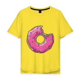 Мужская футболка хлопок Oversize с принтом Пончик Гомера в Новосибирске, 100% хлопок | свободный крой, круглый ворот, “спинка” длиннее передней части | для влюбленных | для двоих | для пар | парные | пончики