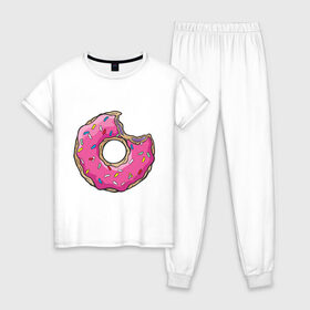 Женская пижама хлопок с принтом Пончик Гомера в Новосибирске, 100% хлопок | брюки и футболка прямого кроя, без карманов, на брюках мягкая резинка на поясе и по низу штанин | для влюбленных | для двоих | для пар | парные | пончики