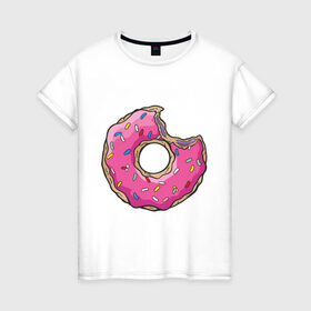 Женская футболка хлопок с принтом Пончик Гомера в Новосибирске, 100% хлопок | прямой крой, круглый вырез горловины, длина до линии бедер, слегка спущенное плечо | для влюбленных | для двоих | для пар | парные | пончики