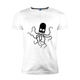 Мужская футболка премиум с принтом скелет осьминога в Новосибирске, 92% хлопок, 8% лайкра | приталенный силуэт, круглый вырез ворота, длина до линии бедра, короткий рукав | скелет