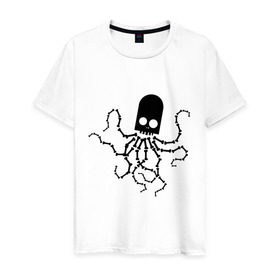 Мужская футболка хлопок с принтом скелет осьминога в Новосибирске, 100% хлопок | прямой крой, круглый вырез горловины, длина до линии бедер, слегка спущенное плечо. | скелет