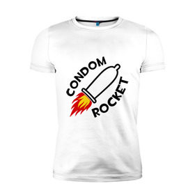 Мужская футболка премиум с принтом Condom Rocket в Новосибирске, 92% хлопок, 8% лайкра | приталенный силуэт, круглый вырез ворота, длина до линии бедра, короткий рукав | для мужчин | мужчинам | огонь | ракета