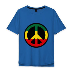 Мужская футболка хлопок Oversize с принтом Peace simbol в Новосибирске, 100% хлопок | свободный крой, круглый ворот, “спинка” длиннее передней части | reggae | мир | раста | растафари