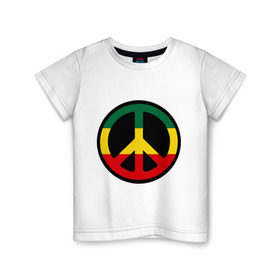 Детская футболка хлопок с принтом Peace simbol в Новосибирске, 100% хлопок | круглый вырез горловины, полуприлегающий силуэт, длина до линии бедер | Тематика изображения на принте: reggae | мир | раста | растафари