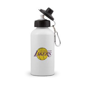 Бутылка спортивная с принтом LA Lakers в Новосибирске, металл | емкость — 500 мл, в комплекте две пластиковые крышки и карабин для крепления | basketball | lakers | media | nba | toplanding | баскетболл | лейкерс | лого баскетбольных клубов | лос анджелес | нба