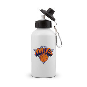 Бутылка спортивная с принтом NY Knicks в Новосибирске, металл | емкость — 500 мл, в комплекте две пластиковые крышки и карабин для крепления | basketball | nba | баскетболл | лого баскетбольных клубов | нба | нью йорк