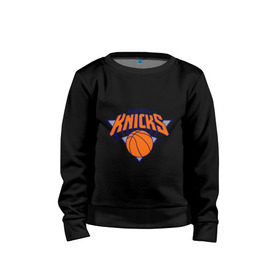 Детский свитшот хлопок с принтом NY Knicks в Новосибирске, 100% хлопок | круглый вырез горловины, эластичные манжеты, пояс и воротник | basketball | nba | баскетболл | лого баскетбольных клубов | нба | нью йорк
